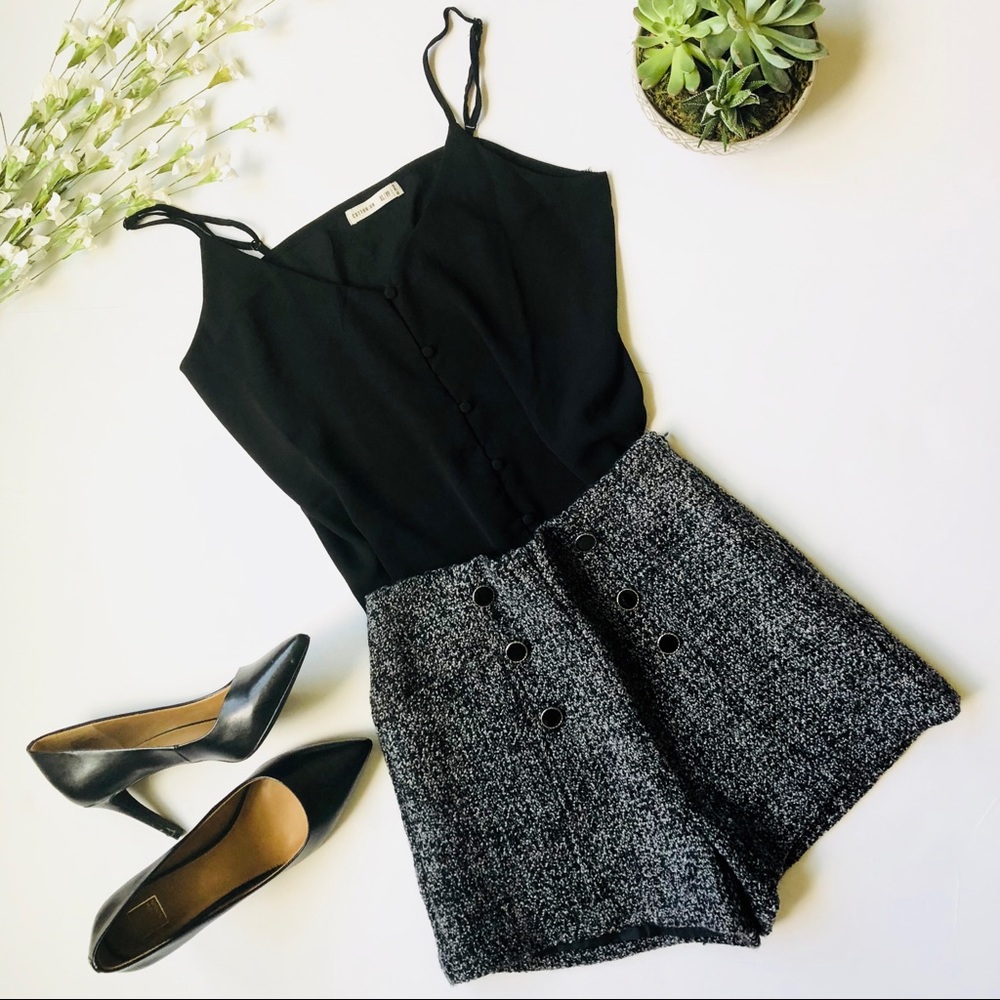 Retro High Rise Tweed Wool Shorts